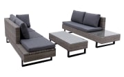 3 teiliges Gartenlounge Sofa Set Bahrain, Aluminiumgestell schwarz matt, Geflecht grau
