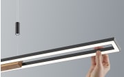 LED-Pendelleuchte Mona, schwarz/holz, 127 cm