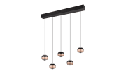 LED-Pendelleuchte Orbit, schwarz/coffee, 5-flammig, 100 cm, inkl. Dimmfunktion