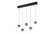 LED-Pendelleuchte Orbit, schwarz/coffee, 5-flammig, 100 cm, inkl. Dimmfunktion