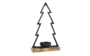 Tannenbaum mit Kerzenhalter aus Mangoholz mit Aluminium, schwarz/natur, 34 cm