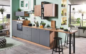 Einbauküche Wida/Plamos, anthrazit/Wildeiche Nachbildung, inkl. Elektrogeräte