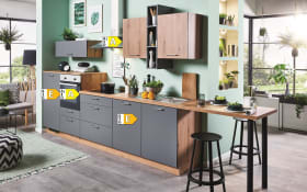 Einbauküche Wida/Plamos, anthrazit/Wildeiche Nachbildung, inkl. Elektrogeräte