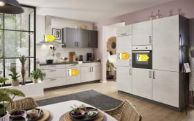 Einbauküche Bailo, Beton steinweiß, inkl. Elektrogeräte