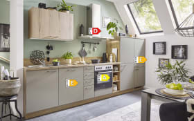 Einbauküche Clare/Plamos, creme/Eiche astig Nachbildung, inkl. Elektrogeräte