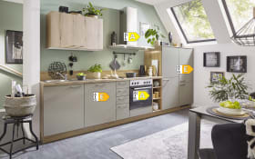 Einbauküche Clare/Plamos, creme/astig Eiche Nachbildung, inkl. Elektrogeräte