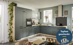 Einbauküche Wida, dunkelgrün, inkl. Elektrogeräte