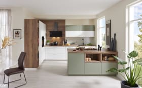 Einbauküche Sunta, weiß/olive, inkl. AEG Elektrogeräte