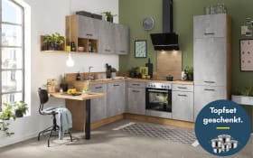 Einbauküche IP 1200, Beton natur Nachbildung, inkl. Elektrogeräte