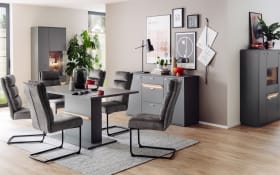 Kombivitrine Marsalla, Royal grey, Balkeneiche massiv geölt, inkl. Front LED-Beleuchtung