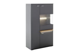 Highboard Marsalla, Balkeneiche massiv geölt, Royal grey, inkl. Front LED-Beleuchtung