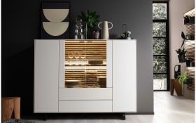 Highboard Yonna, weiß/Birke massiv, inkl. Push-to-Open Funktion 