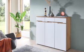 Kommode Clyde, Eiche-Nachbildung/weiß, 120 cm