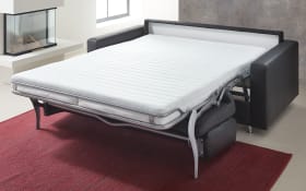 Leder-Schlafsofa Messina in schwarz mit Chromfüßen
