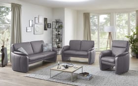 Leder Garnitur Bornholm, grau, inkl. Sessel