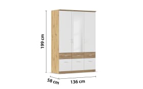 Drehtürenschrank Bremen Extra, weiß/Eiche-Nachbildung, 136 x 199 cm