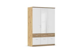 Drehtürenschrank Bremen Extra, weiß/Eiche-Nachbildung, 136 x 199 cm