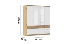 Drehtürenschrank Bremen Extra, weiß/Eiche-Nachbildung, 181 x 199 cm