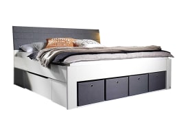 Bett Scala in alpinweiß/grau, 180 x 200 cm, mit 2 Schubkästen, 4 Boxen
