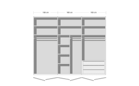 Drehtürenkleiderschrank Montclar, Hochglanz weiß, 300 x 223 cm, inkl. umfangreicher Zusatzausstattung