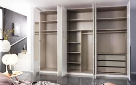 Drehtürenkleiderschrank Montclar, Hochglanz weiß, 300 x 223 cm, inkl. umfangreicher Zusatzausstattung