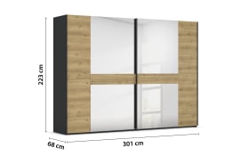 Schwebetürenschrank Ventura, Asteiche Nachbildung/schwarz, 301 x 223 cm