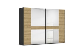 Schwebetürenschrank Ventura, Asteiche Nachbildung/schwarz, 301 x 223 cm