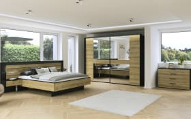 Schwebetürenschrank Ventura, Asteiche Nachbildung/schwarz, 301 x 223 cm