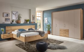 Schlafzimmer Cadiz, Balkeneiche Furnier/Lack taupe, Absetzungen Eiche Riffholz, 180 x 200 cm, Schrank  270 x 229 cm