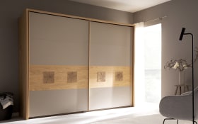 Schwebetürenschrank Multiline, Lack taupe/Balkeneiche, 270,6 x 230 cm