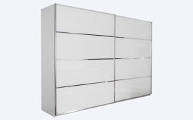 Schwebetürenschrank Sandrin, alpinweiß, Front Glas, 320 x 236 cm