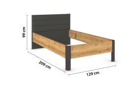 Bettanlage Kosi Plus, Asteiche-Nachbildung/graphit, 120 x 200 cm, inkl. Nachtkonsole