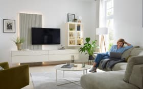 Wohnwand Diamo, weiß/seidengrau, inkl. Push to Open Funktion 