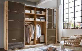 Schwebetürenschrank Cardiff, Eiche Bianco, teilmassiv/braun
