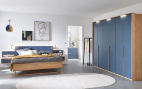 Schlafzimmer Malin, Blau/Balkeneiche, inkl. Nachtkonsolen