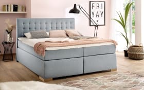 Boxspringbett Lenno in eisblau mit verdecktem Bettkasten