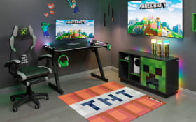 Minecraft Gaming Tisch, schwarz, 120 x 74 cm, inkl. Getränkehalterung