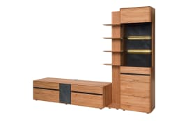 Wohnwand Danora Plus, Kernbuche massiv/grau