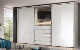 Schwebetürenschrank Visio, weiß, 298 x 240 cm, inkl. TV-Fach