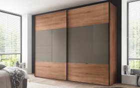 Schwebetürenschrank Florina, Moccafarbig/Trentino Eiche-Nachbildung, inkl. Schließdämpfer