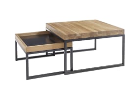 Couchtisch-Set Lubao, Asteiche massiv/schwarz