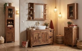 Waschbeckenunterschrank Yoga, massives Shishamholz 