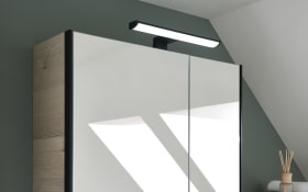 Spiegelschrank 2-türig, Polar Pinie Nachbildung, Absetzung in schwarz
