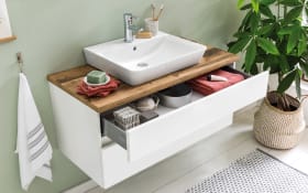 Badeinrichtung Zoom, polarweiß Hochglanz/Hunton Eiche Nachbildung