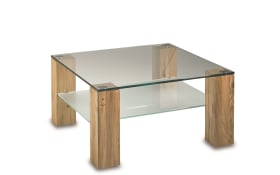 Couchtisch 7260HK-080-45B, Asteiche massiv, Klarglas