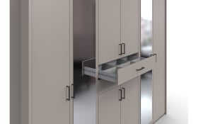 Drehtürenschrank Düsseldorf, grau, 270 x 208 cm, inkl. Spiegelfront