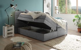 Boxspringbett Tacoma 3, Uran dark grey, 180 x 200 cm, inkl. Topper und Bettkasten