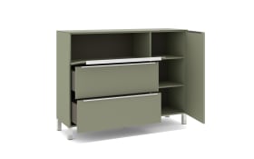 Kommode Reno, olivgrün/Edelstahl-Nachbildung 
