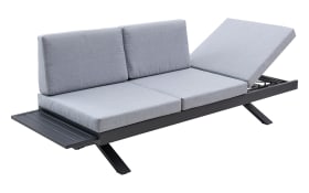 Gartensofa Rieke, hellgrau, Auszugstisch vorstehend links, Kopfteilverstellung rechts
