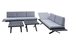 Gartensofa Rieke, hellgrau, Auszugstisch vorstehend rechts, Kopfteilverstellung links
